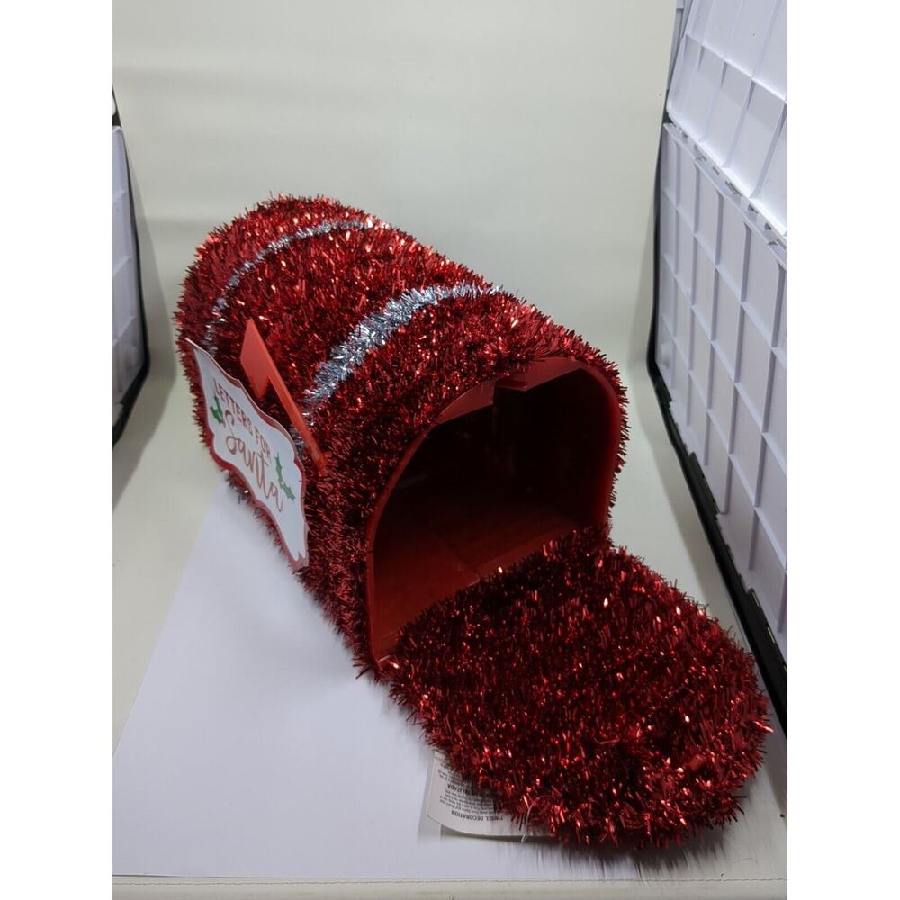 Amscan Letters To Santa Red & Silver Tinsel Mailbox Christmas Decoration New